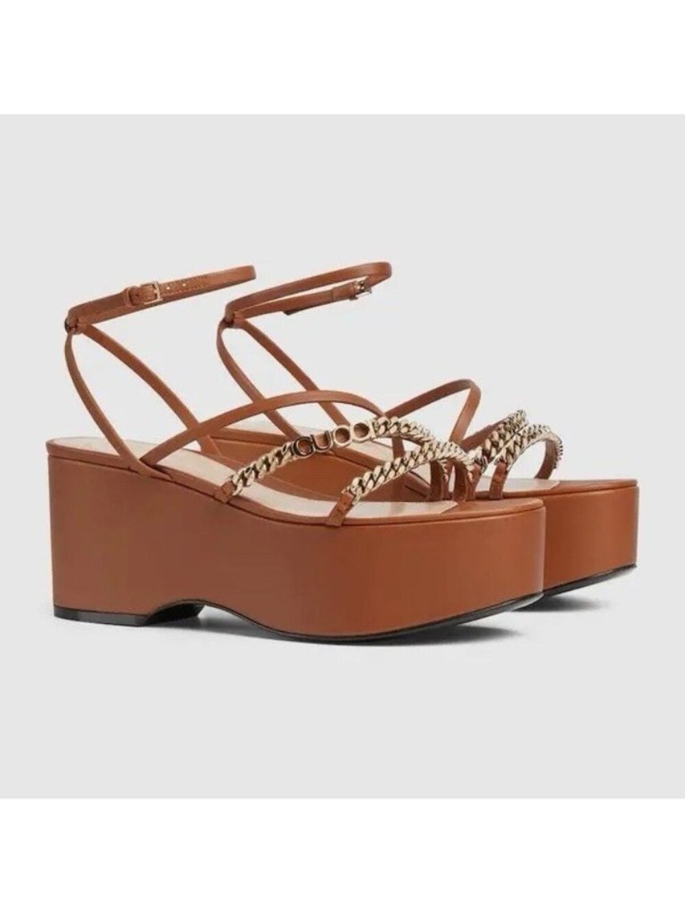 NEW GUCCI Signoria Brown Platform Sandals Shoes Sz 39.5